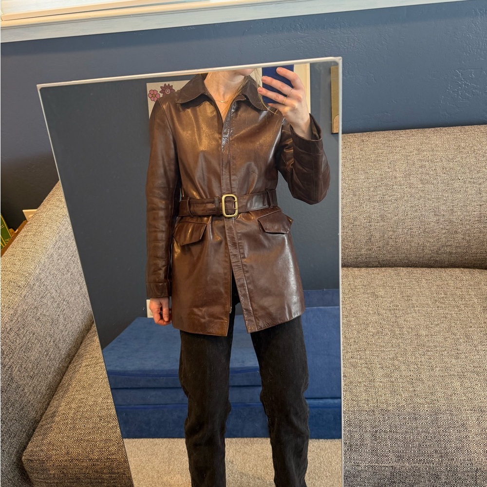 Vintage Miu Miu Brown Leather Belted Jacket